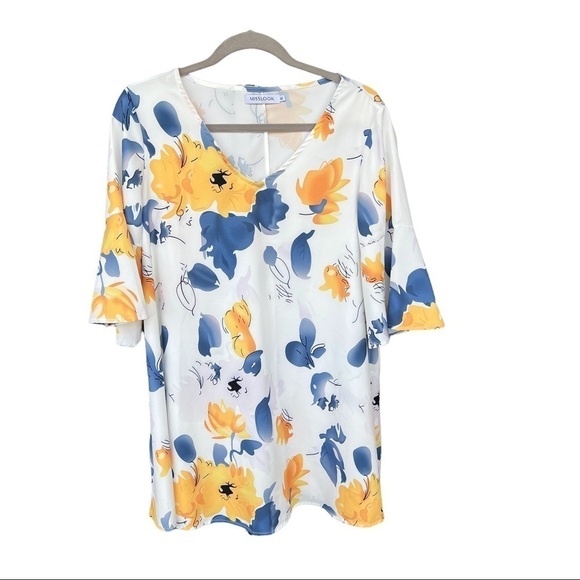 Misslook Oversized Boho Floral Bell sleeve Tunic Blouse Size M - Picture 1 of 7